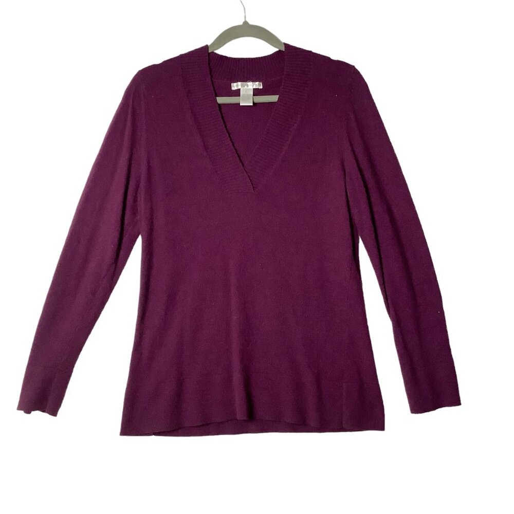 Sarah Spencer Purple V-Neck Sweater Angora Wool Blend Women Sz Large